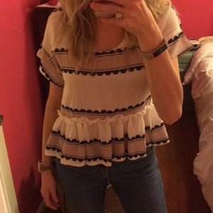 Navy, blush and white top